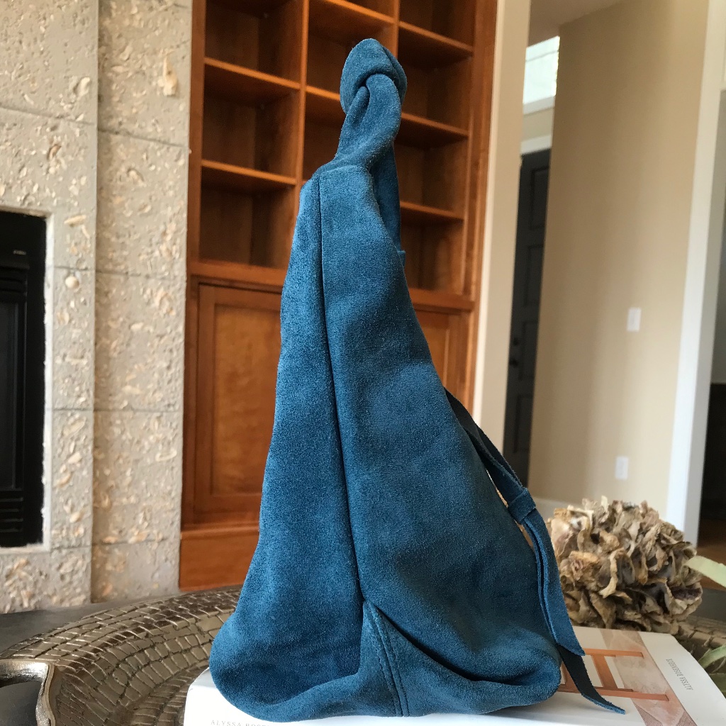 Nwot Oliveve Nora Knot Bag Aegean Italian Suede Hobo Shoulder Bag Blue — image 5 of 8